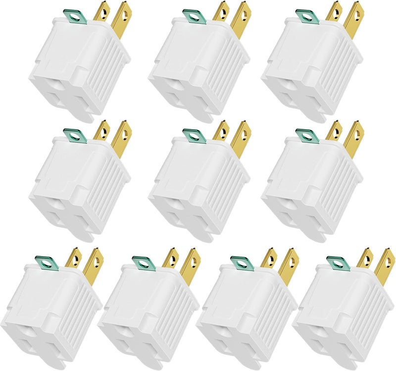 PLUGTUL 2 Prong to 3 Prong Outlet Adapter, Polarized Grounded Outlet Converter, Wall Outlet Plug for Household, Workshops, ETL Listed, 10-Pack, White - Image 1